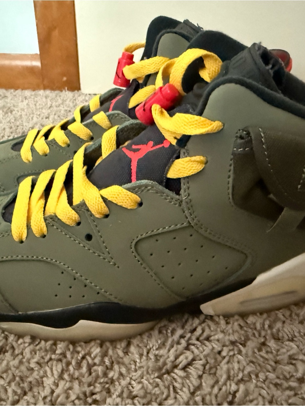 Jordan Olive Green and Yellow Lace Basketball Sneakers